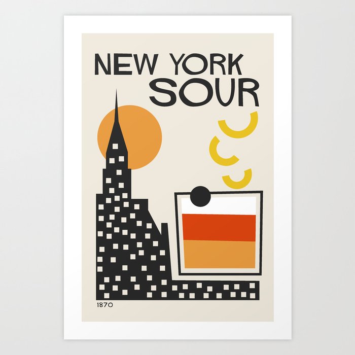 Retro Cocktail Print New York Sour Art Print