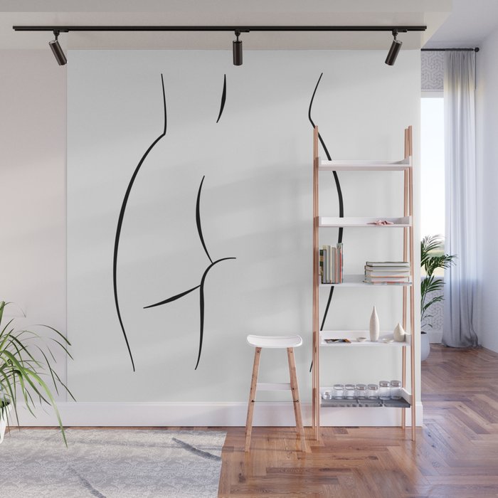 Minimalist Line art abstract nude woman ass Wall Mural