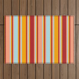 [ Thumbnail: Orange, Red, Light Salmon & Powder Blue Colored Stripes/Lines Pattern Outdoor Rug ]