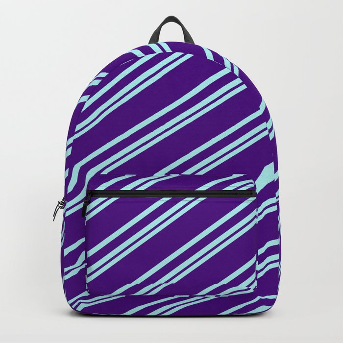 Turquoise & Indigo Colored Striped Pattern Backpack