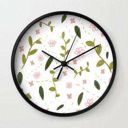 Pink Floral and Greenery Pattern Wall Clock