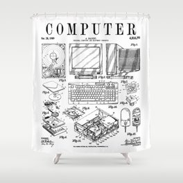 Computer Gamer Geek Vintage IT PC Hardware Patent Print Shower Curtain