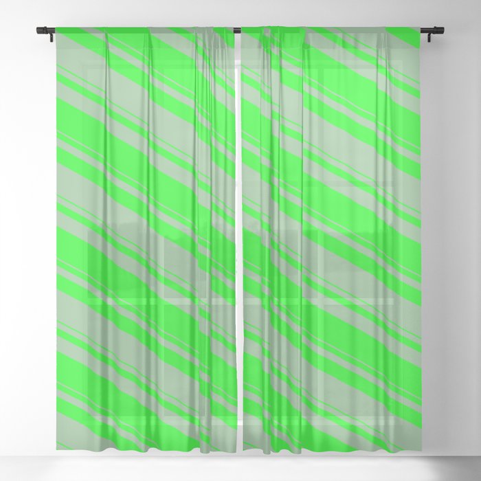 Dark Sea Green & Lime Colored Lines/Stripes Pattern Sheer Curtain