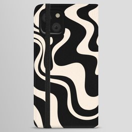 Retro Liquid Swirl Abstract Pattern 3 in Black and Almond Cream iPhone Wallet Case