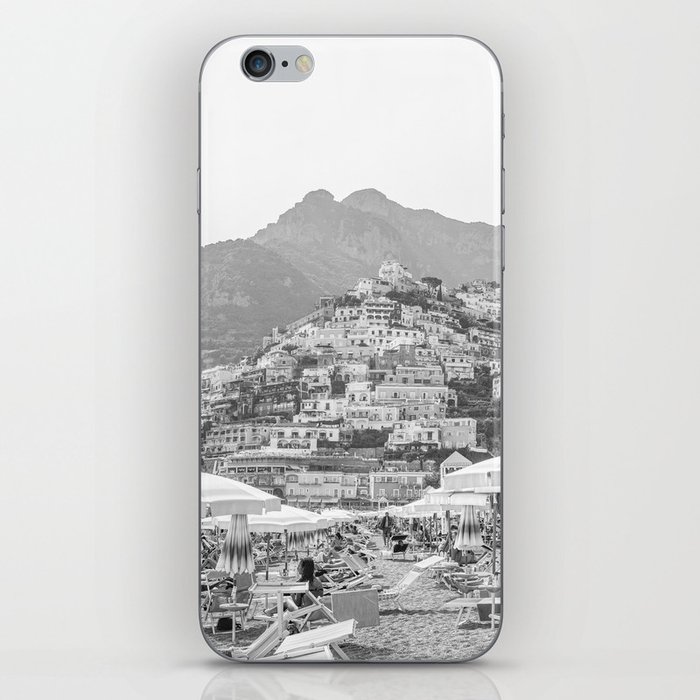 Positano Beach Day Photo | Black and White Travel Photography Art Print | Amalfi Coast, Italy iPhone Skin
