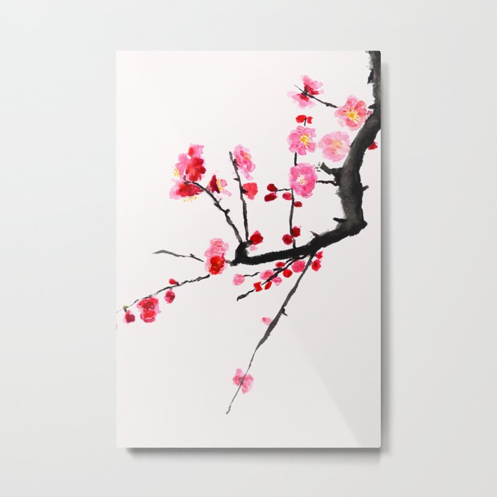 red plum flower red background Metal Print