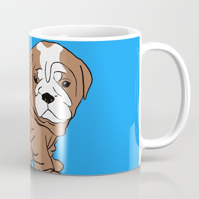 Bulldog Puppy Coffee Mug | Drawing, Digital, Bulldog, Dog, Puppy, Bulldog-puppies, Puppies, Blue, Brown-and-white, Cute