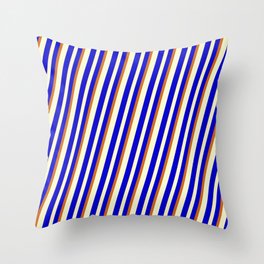 [ Thumbnail: Light Yellow, Blue & Chocolate Colored Lined/Striped Pattern Throw Pillow ]