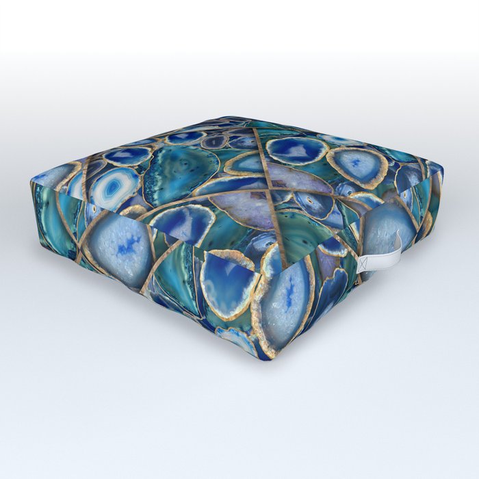 Blue and Purple Geodes Geometric Pattern Outdoor Floor Cushion