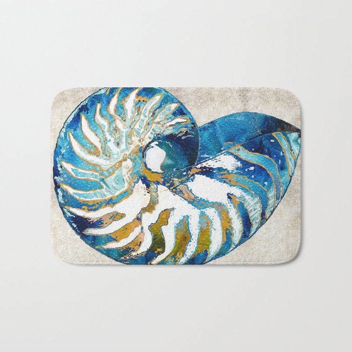 Beachy Art - Nautilus Shell Bleu - Sharon Cummings Bath Mat