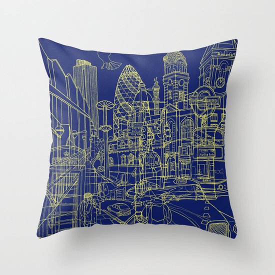 London! Navy Throw Pillow