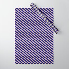 [ Thumbnail: Dark Blue & Tan Colored Lined Pattern Wrapping Paper ]