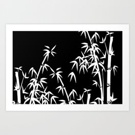Bamboo Leaves White - black background Art Print