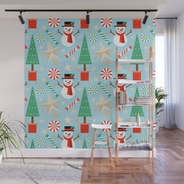 Christmas Pattern Snowman Tree Candy Wall Mural