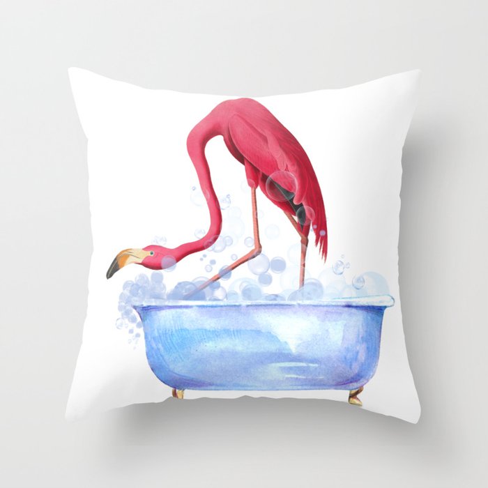 Flamingo in the Bathtub (The Bathtub Series) Throw Pillow