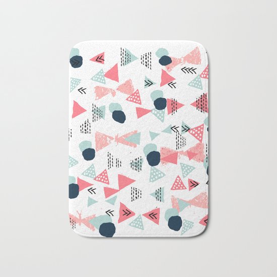 Gender neutral trendy mint navy abstract art for nursery baby college dorm Bath Mat