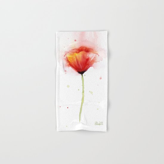 Red Poppy Flower Watercolor Abstract Poppies Floral Hand & Bath Towel