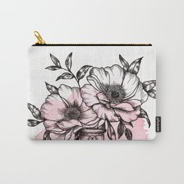 Floral Fragrance Pink Carry-All Pouch | Ink Pen, Fragrance, Chic, Linedrawing, Flowers, Pink, Handdrawn, Scent, Color, Parfume 