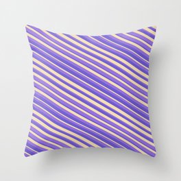 [ Thumbnail: Purple, Slate Blue, and Tan Colored Striped Pattern Throw Pillow ]