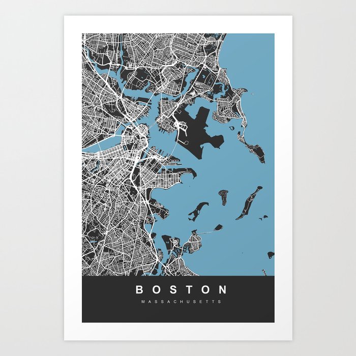 Boston City Map | Massachusetts - US | Black | More Colors, Review My Collections Art Print