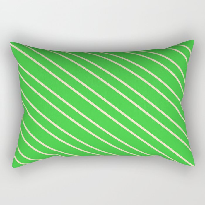 Lime Green & Bisque Colored Stripes Pattern Rectangular Pillow
