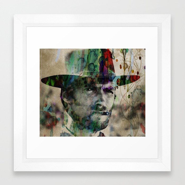 Cowboy Clint Eastwood Watercolor Painting Pop Art Color Framed Art