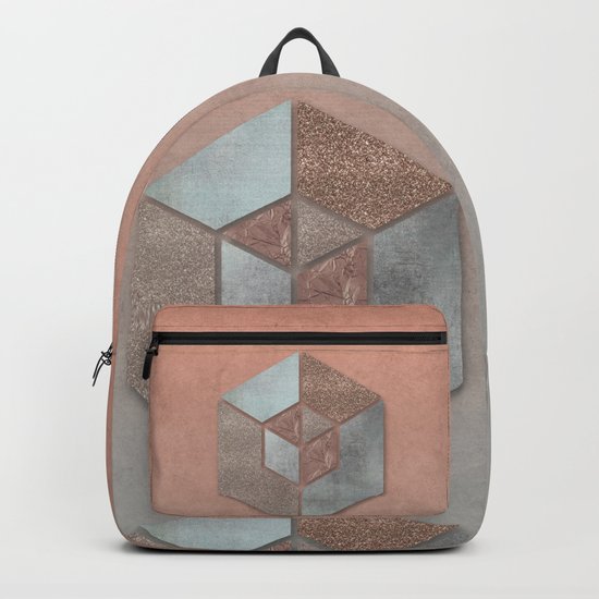 Shimmering Hexagon Rose Gold Apricot Grey Backpack