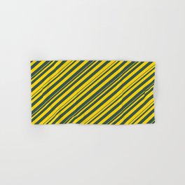 [ Thumbnail: Dark Slate Gray and Yellow Colored Lined Pattern Hand & Bath Towel ]