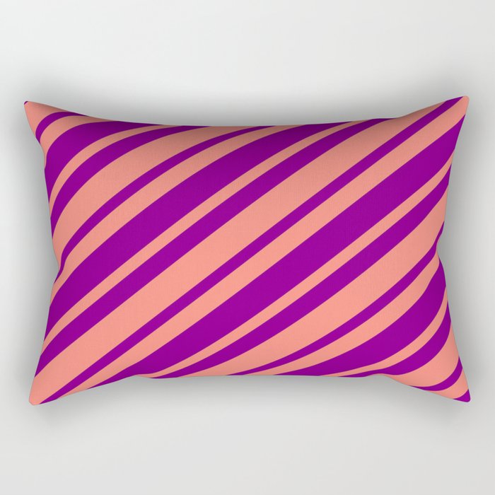 Salmon and Purple Colored Pattern of Stripes Rectangular Pillow