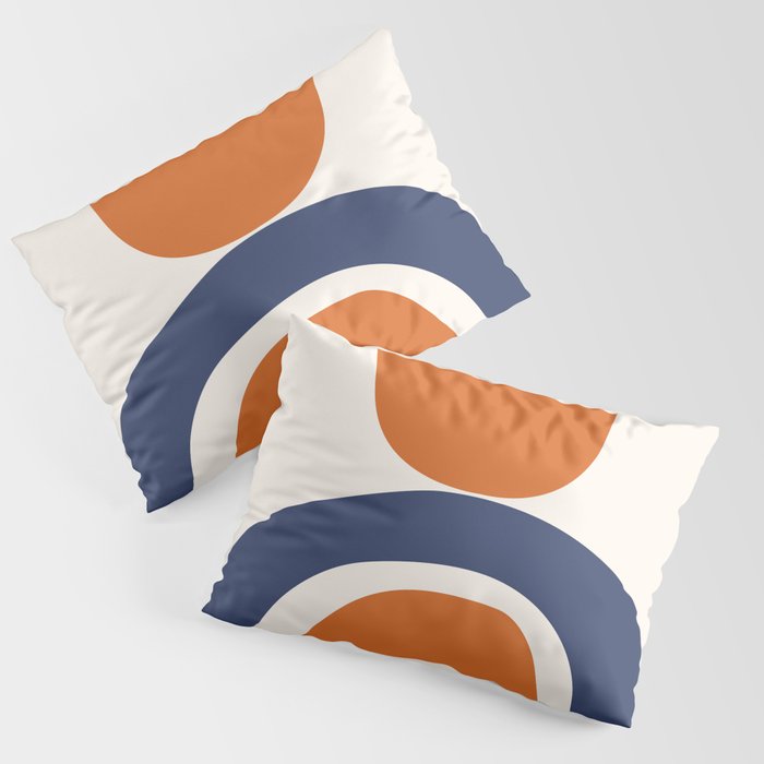 Abstract Shapes 14 in Orange and Navy Blue (Rainbow and Moon Phases Abstraction) Pillow Sham
