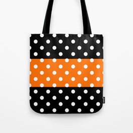 Large White Polka Dots on Orange and Black Stripes Tote Bag