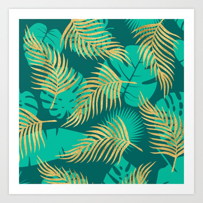 Green Palm Leaf Pattern 01 Art Print