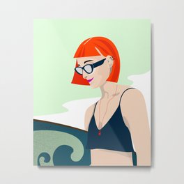 Surf Girl Metal Print | Surfer, Digital, Portrait, Surfing, Young, Surfboard, Redhead, Graphicdesign, Summer, Hipster 