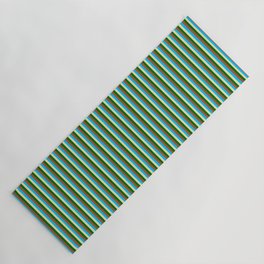 [ Thumbnail: Pale Goldenrod, Deep Sky Blue, Sienna & Dark Green Colored Lined/Striped Pattern Yoga Mat ]