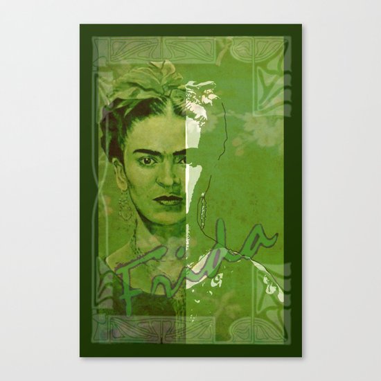 Frida Kahlo - between worlds - green Canvas Print