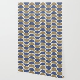 Big minimalistic textured semi-circle geometric pattern – blue and tan Wallpaper