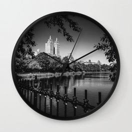 Central Park in New York City black and white Wall Clock