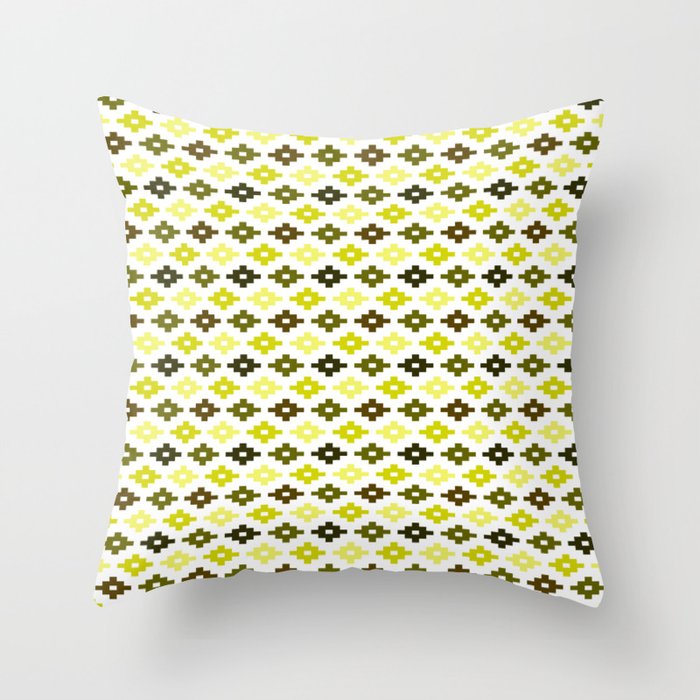 Geometric Flower Cross Stitch Appearance - Yellow On White Throw Pillow
