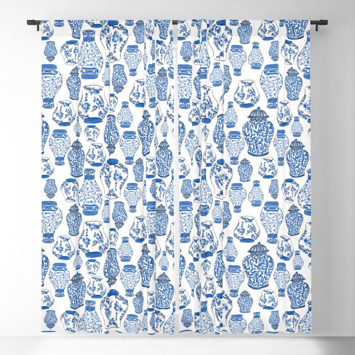 Chinoiserie Blue and White Jars Blackout Curtain