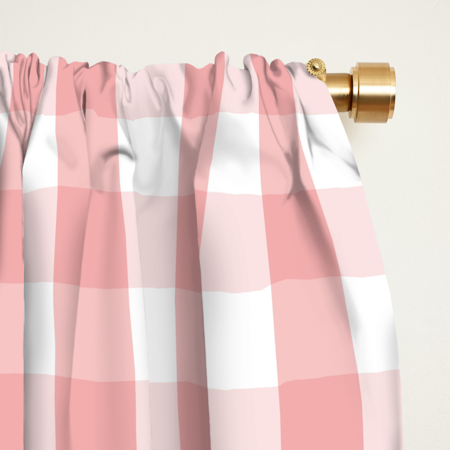 Large Lush Blush Pink And White Gingham Check Blackout Curtain By
