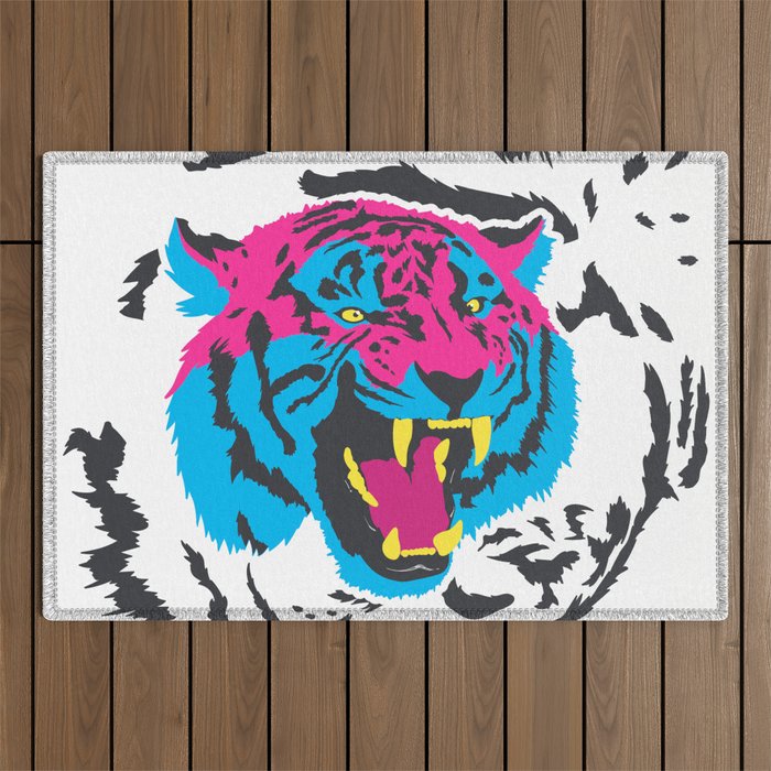 Pink and Blue Tiger Outdoor Rug