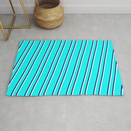 [ Thumbnail: Aqua, Midnight Blue, and White Colored Stripes Pattern Rug ]