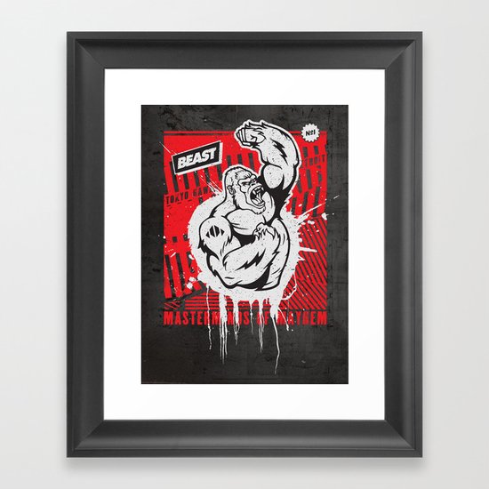 Mayhem Ape (Black on Red) Framed Art Print
