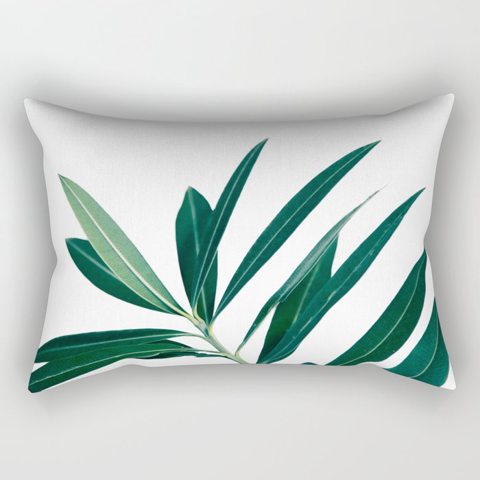 Green and White Botanical Leaves Rectangular Pillow