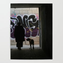 Woman and dog, graffiti Poster
