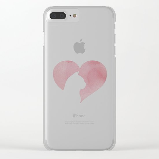 Watercolor Cat Heart Clear iPhone Case