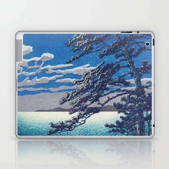Light-blue Sunrise Spring Moon at Ninomiya Beach by Hasui Kawase portrait painting art print Laptop & iPad Skin