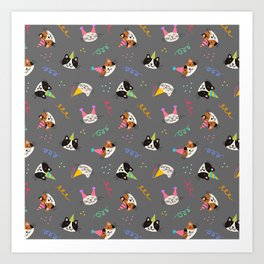 Cat Purr-tay! // Gray Art Print | Cats, Cat, Catsinhats, Hats, Pattern, Graphicdesign, Grey, Party, Cute, Illustrated 