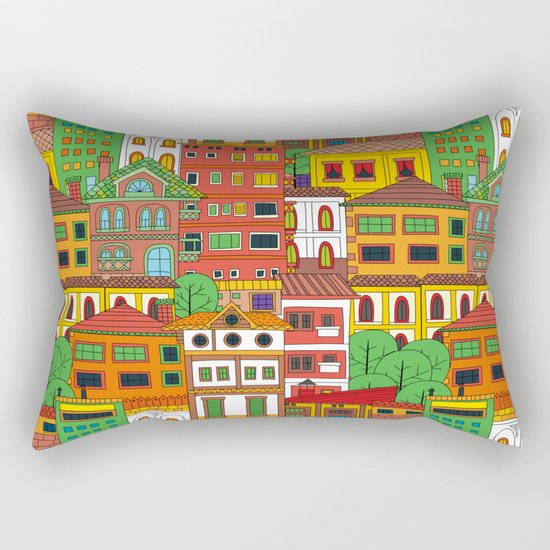 Doodle town pattern Rectangular Pillow