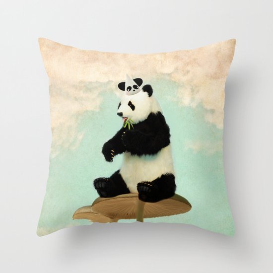 Wild Mushroom Panda Party Throw Pillow
